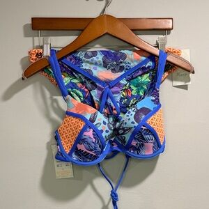 Maaji Women's Clouds Over Cezanne Molded Cup Orange and Blue Reversible Bikini
